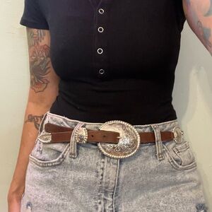 Brown Leather Belt with Silver Buckle